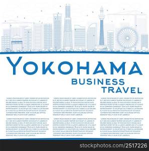 Outline Yokohama with Blue Buildings and Copy Space. Vector Illustration. Business and Tourism Concept with Modern Buildings. Image for Presentation, Banner, Placard or Web Site.