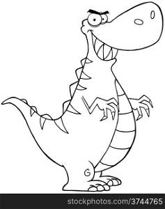 Outlined Angry Dinosaur Cartoon Character