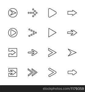 Outlined arrow collection, pointed to right direction. Editable stroke vector, isolated at white background