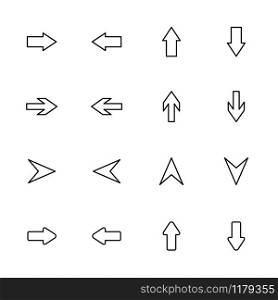 Outlined arrow set, pointed to left, right, up and down. Editable stroke vector, isolated at white background. ( 4 of 4 )