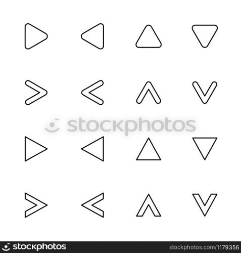 Outlined arrow set, pointed to left, right, up and down. Editable stroke vector, isolated at white background. ( 3 of 4 )
