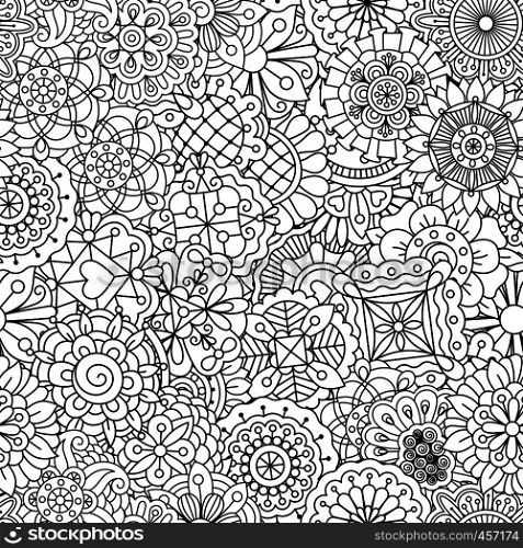 Outlined background design of seamless ornate textile pattern with heart and pinwheel lines and shapes. Seamless floral shapes with hearts and lines