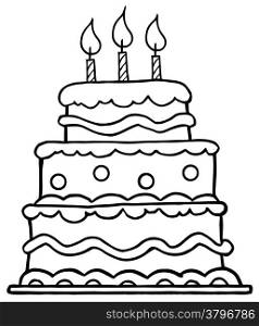 Outlined Birthday Cake With Three Candles