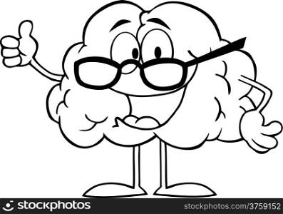 Outlined Brain Cartoon Character Giving The Thumbs Up