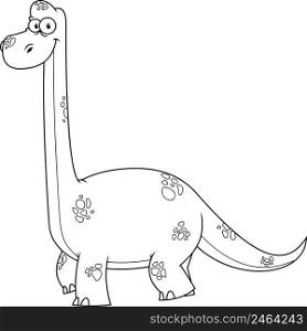 Outlined Brontosaurus Dinosaur Cartoon Character. Vector Hand Drawn Illustration Isolated On White Background