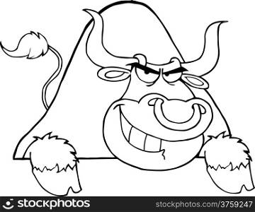 Outlined Bull Over A Sign