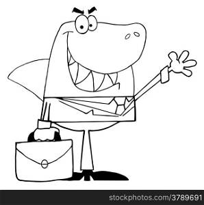 Outlined Business Shark Waving A Greeting