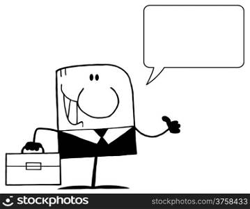 Outlined Businessman Holding A Thumb Up And Speech Bubble