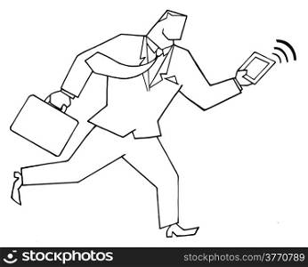 Outlined Businessman Running With Suitcases And Tablet