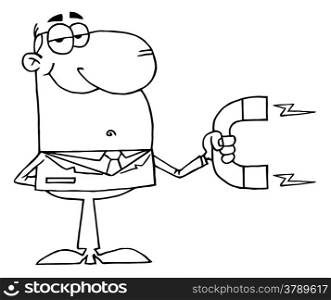 Outlined Businessman Using A Magnet
