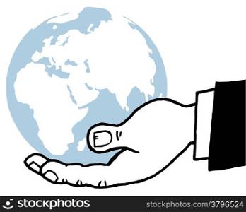 Outlined Bussines Hand Holding Globe