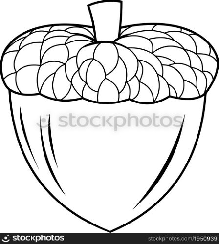 Outlined Cartoon Acorn In The Shell. Vector Hand Drawn Illustration Isolated On White Background