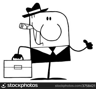Outlined Cartoon Doodle Businessman Holding A Thumb Up