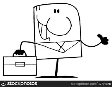 Outlined Cartoon Doodle Happy Businessman Holding A Thumb Up