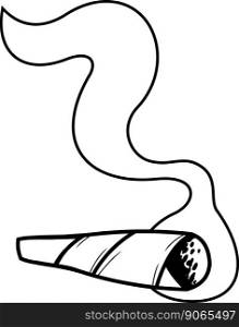 Outlined Cartoon Marijuana Cannabis Cigarette With Smoke. Vector Hand Drawn Illustration Isolated On Transparent Background