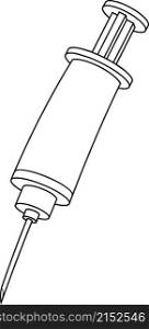 Outlined Cartoon Medical Syringe. Vector Hand Drawn Illustration Isolated On Transparent Background