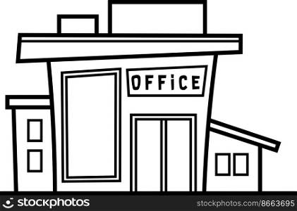 Outlined Cartoon Office Building. Vector Hand Drawn Illustration Isolated On Transparent Background