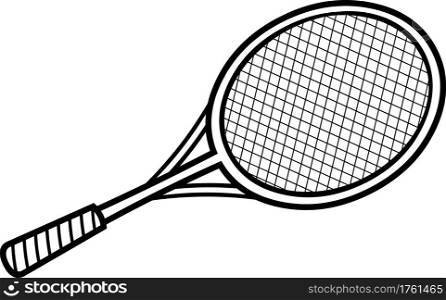 Outlined Cartoon Tennis Racket. Vector Hand Drawn Illustration Isolated On Transparent Background