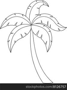 Outlined Cartoon Tropical Palm Tree With Crown Of Leaves. Vector Hand Drawn Illustration Isolated On White Background