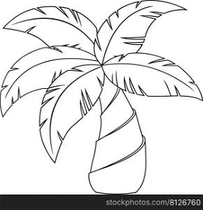 Outlined Cartoon Tropical Palm Tree With Crown Of Leaves. Vector Hand Drawn Illustration Isolated On White Background