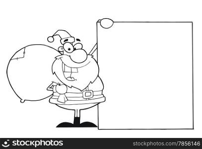 Outlined Christmas Santa Clause Presenting A Blank Sign