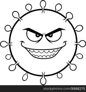 Outlined Coronavirus  COVID-19  Cartoon Character of Pathogenic Bacteria. Vector Illustration Isolated On Transparent Background