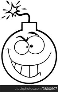Outlined Crazy Evil Bomb Cartoon Character