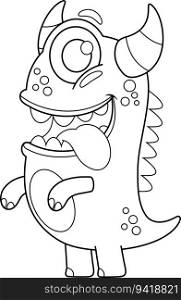 Outlined Crazy Monster Cartoon Character. Vector Hand Drawn Illustration Isolated On Transparent Background