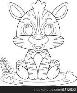 Outlined Cute Baby Zebra Animal Cartoon Character. Vector Hand Drawn Illustration Isolated On Transparent Background