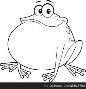 Outlined Cute Frog Cartoon Character. Vector Hand Drawn Illustration Isolated On Transparent Background