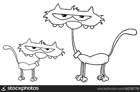Outlined Cute Kitten Father Cartoon Characters