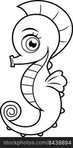Outlined Cute Seahorse Cartoon Character In Underwater. Vector Hand Drawn Illustration Isolated On White Background
