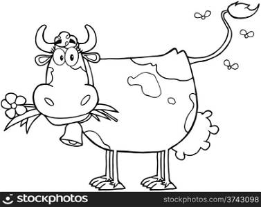 Outlined Dairy Cow With Flower In Mouth