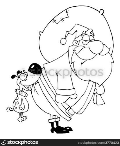 Outlined Dog Biting A Santa Claus