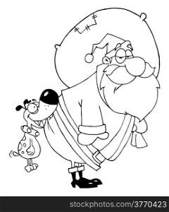Outlined Dog Biting A Santa Claus