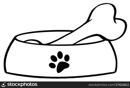 Outlined Dog Bowl With Big Bone