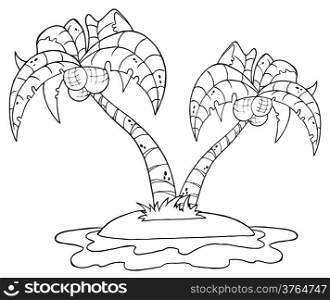 Outlined Double Palm Tree