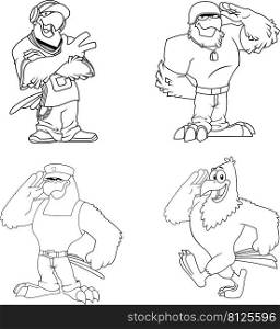 Outlined Eagle Cartoon Characters. Vector Hand Drawn Collection Set Isolated On White Background