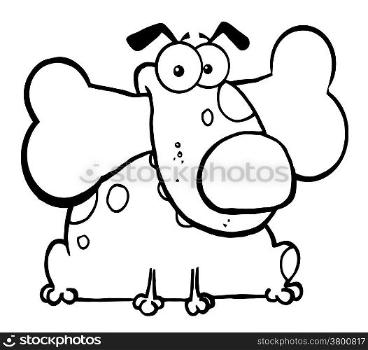 Outlined Fat Dog With Big Bone In Mouth