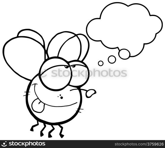 Outlined Fly Flying With Speech Bubble