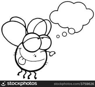 Outlined Fly Flying With Speech Bubble