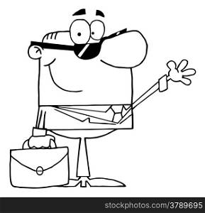 Outlined Friendly Businessman Waving A Greeting