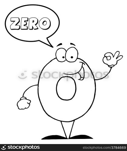 Outlined Friendly Number 0 Zero Guy With Speech Bubble