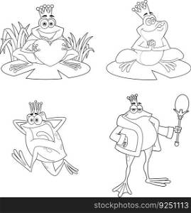 Outlined Frog Cartoon Characters. Vector Hand Drawn Collection Set Isolated On Transparent Background