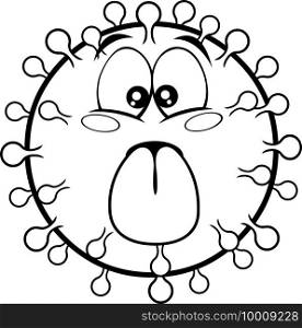 Outlined Funny Coronavirus  COVID-19  Cartoon Emoji Character Character Stuck Out Tongue. Vector Illustration Isolated On Transparent Background