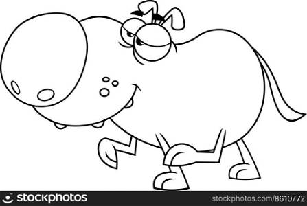 Outlined Funny Dog Cartoon Character Walking. Vector Hand Drawn Illustration Isolated On Transparent Background