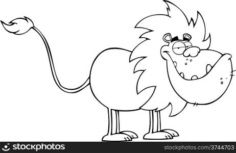 Outlined Funny Lion Cartoon Character