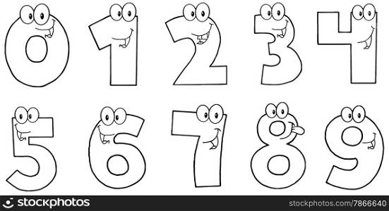 Outlined Funny Numbers Cartoon Characters . Collection