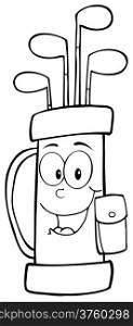Outlined Golf Bag Cartoon Character