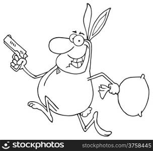 Outlined Happy Bandit Running With Easter Rabbit Costume